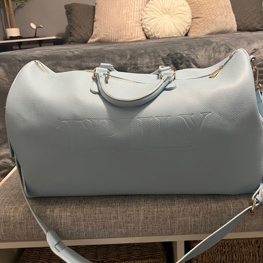 TRULY Embossed Pebbled Leather Travel Duffel - Light Blue
